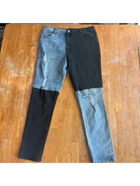 Patchwork Skinny Jeans Womens Rehab Lab L Fits Like 30X27 Colorblock Distressed